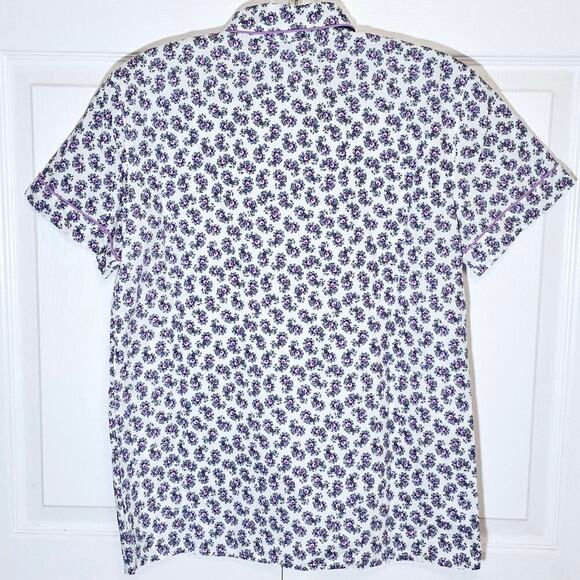 J.Crew Women's Cotton Poplin Short-Sleve Pajama Shirt XXS Purple Floral Button - Picture 4 of 6